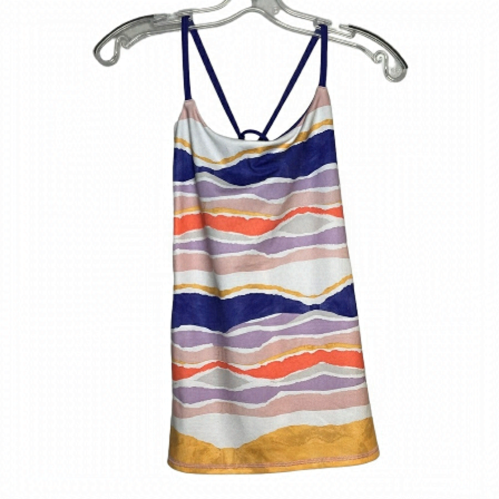 LULULEMON Athletica Dancing Warrior Tank Bleacher Stripe White Lotus Flower